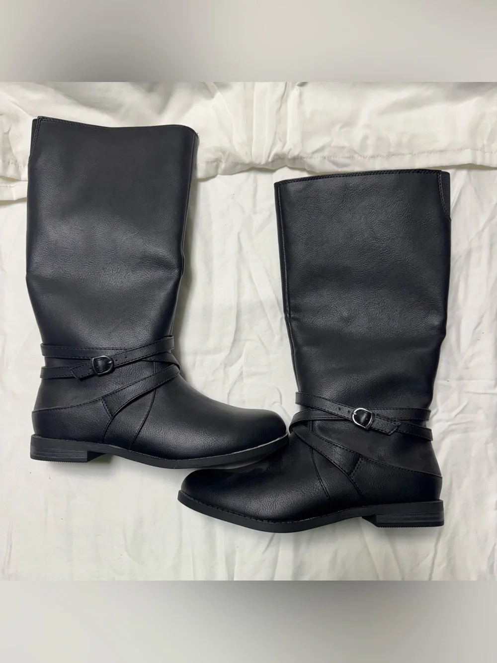 Cat & Jack Black Over-the-Knee Faux Leather Boots with Strap Detail